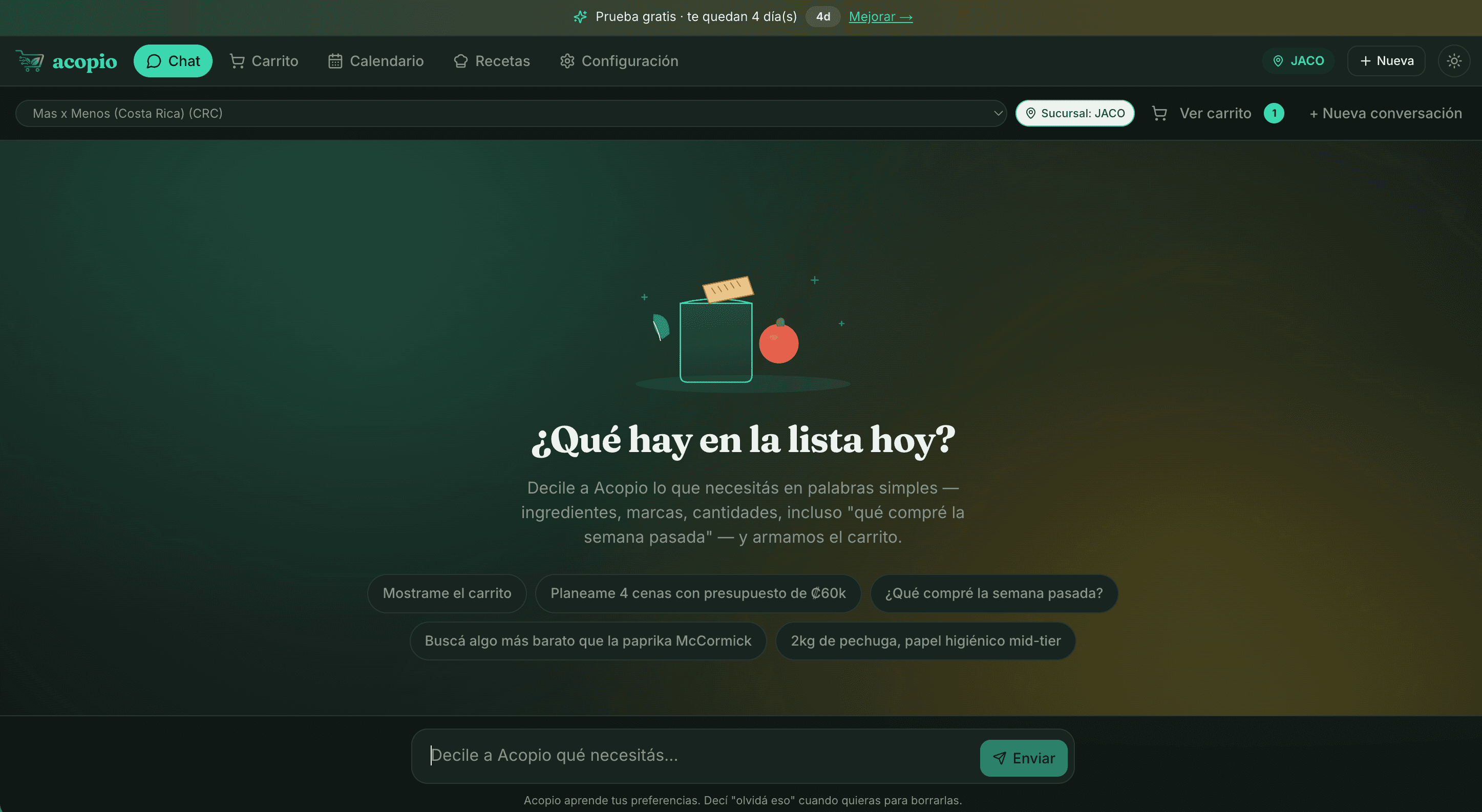 Acopio chat — ¿Qué hay en la lista hoy?