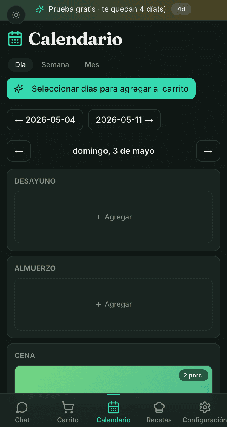 Acopio app móvil — calendario